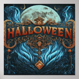 Spuk Halloween-Uhrturm Poster