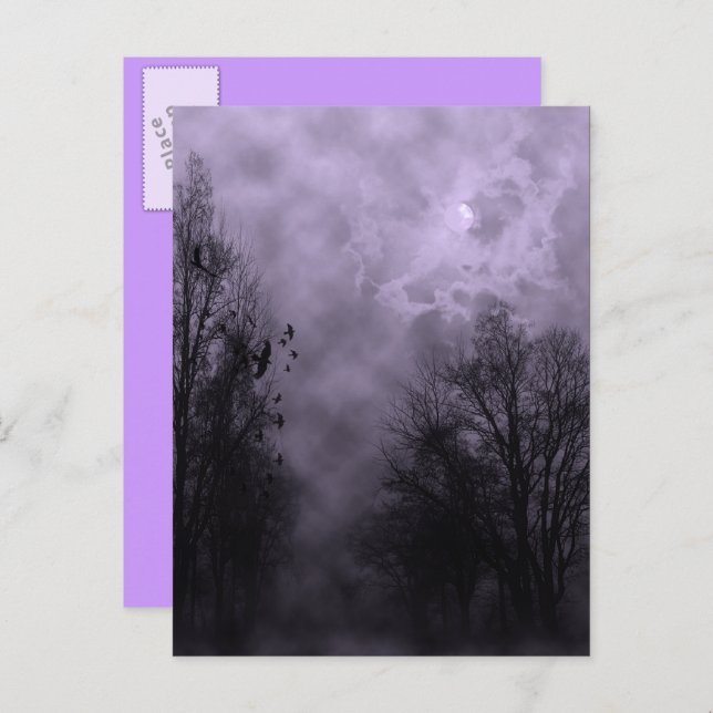 Spuk Halloween Violet Mist Sky mit Ravens Postkarte (Vorne/Hinten)