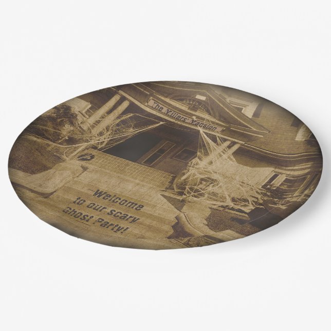 Spuk Haus (anpassbar) Pappteller (Schrägansicht)