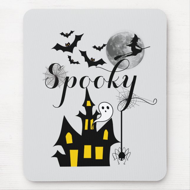 Spuk Haus Flying Hexe Spooky Halloween Mousepad (Vorne)