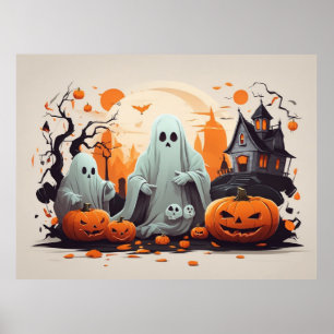 Spuk Haus, Geist und Pumpkins Halloween Poster