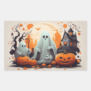 Spuk Haus, Geist und Pumpkins Rechteckiger Aufkleber