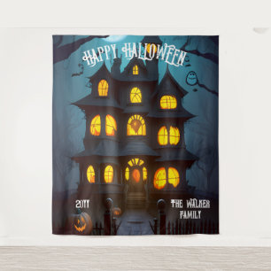 Spuk Haus glücklicher Halloween Familienname   Jah Wandteppich