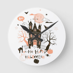 Spuk Haus "Ha Ha Happy Halloween" Runde Wanduhr