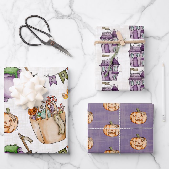 Spuk Haus Halloween 3 pack Geschenkwrap Geschenkpapier Set (Vorderseite)