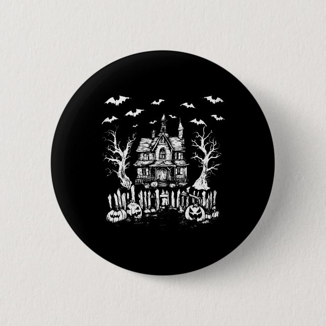 Spuk Haus Halloween Horror Kürbislaterne Spoo Button (Vorderseite)
