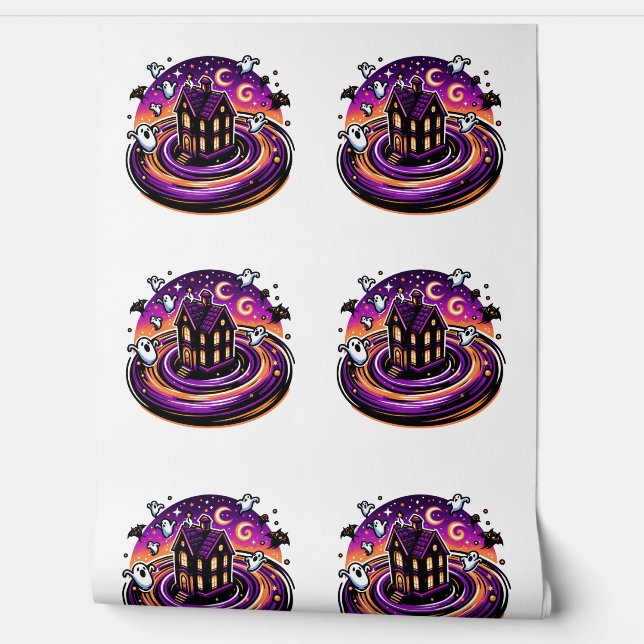 Spuk Haus Halloween Niedlich Ghost & Nigh wirbeln Tapete (Abrollen)