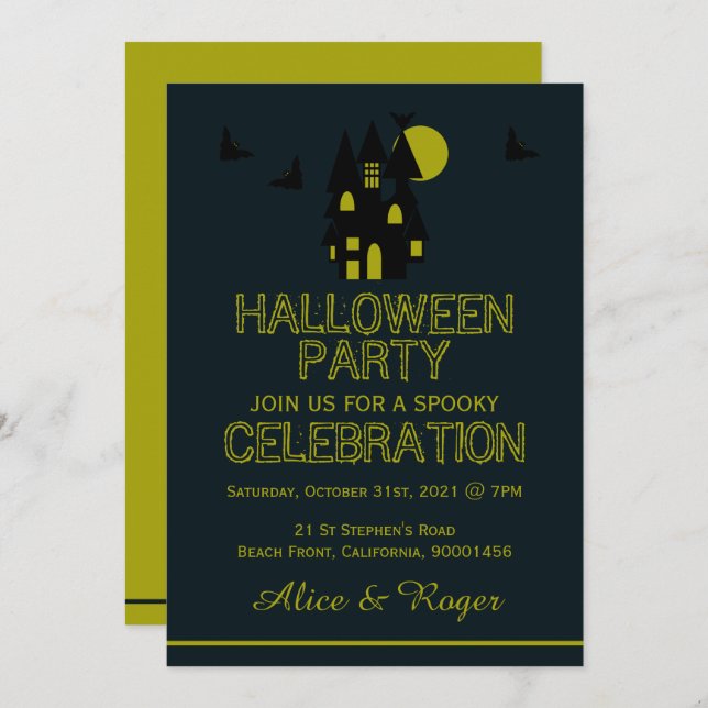 Spuk Haus, Halloween-Party Einladung (Vorne/Hinten)