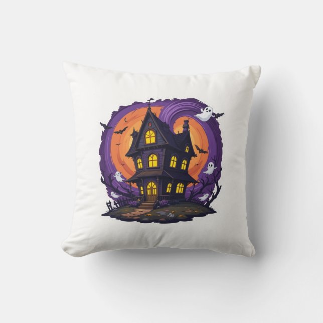Spuk Haus Halloween Spooky Gothic Mansion Bats Kissen (Vorderseite)