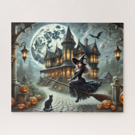 Spuk Haus, Hexe & Vollmond Vintages Halloween Puzzle