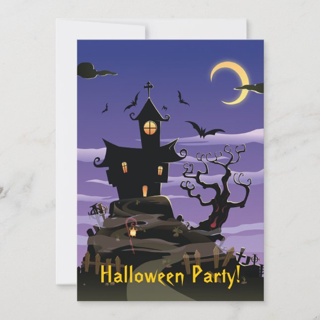 Spuk Haus Lila Halloween-Party Einladung (Vorderseite)