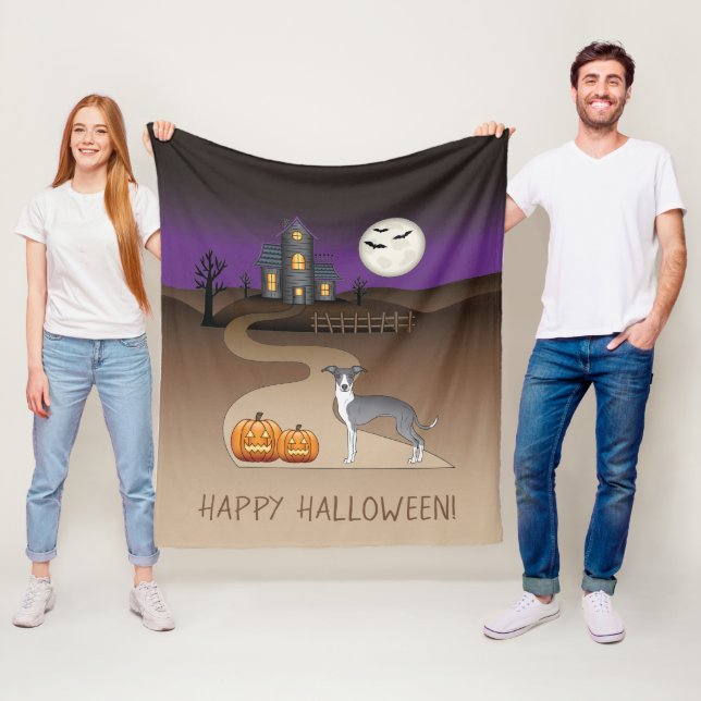 Spuk Haus mit blauem und weißem Iggy und Halloween Fleecedecke (Beispiel)