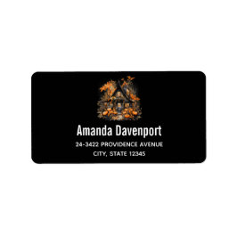 Spuk Haus mit Pumpkins Halloween Black Adressaufkleber