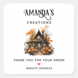 Spuk Haus mit Pumpkins Halloween Business Quadratischer Aufkleber