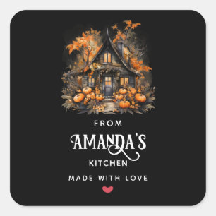 Spuk Haus mit Pumpkins Halloween Küche Quadratischer Aufkleber