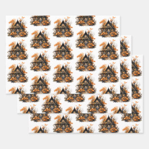 Spuk Haus mit Pumpkins Halloween-Muster Geschenkpapier Set