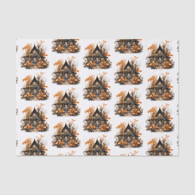Spuk Haus mit Pumpkins Halloween-Muster Seidenpapier (Vorderseite)