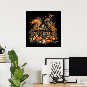 Spuk Haus mit Pumpkins Halloween Poster