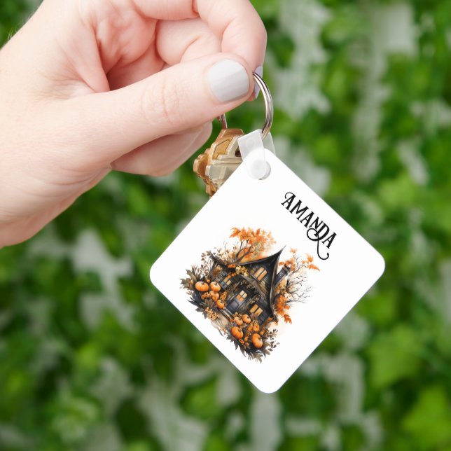 Spuk Haus mit Pumpkins Halloween Schlüsselanhänger (Hand)