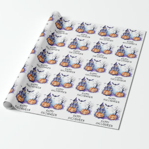 Spuk Haus mit Pumpkins und Fledermäusen Halloween Geschenkpapier