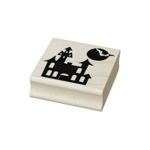 Spuk Haus, Mond und Fledermäuse Gummistempel