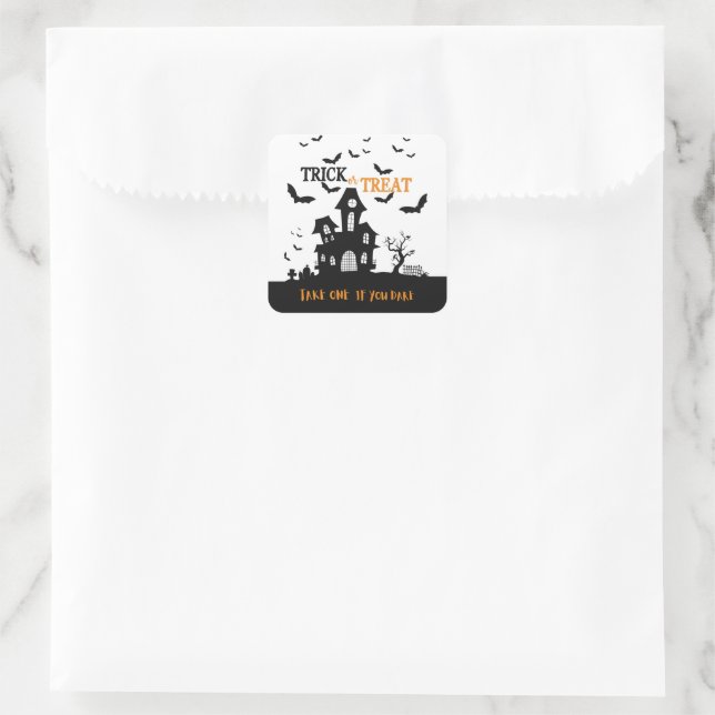 Spuk Haus nehmen Sie eine, wenn Sie es wagen, Süßi Quadratischer Aufkleber (Tasche)