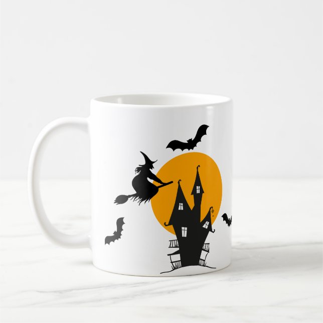 Spuk Haus Rotzunge Orange & Schwarzes Halloween Kaffeetasse (Links)