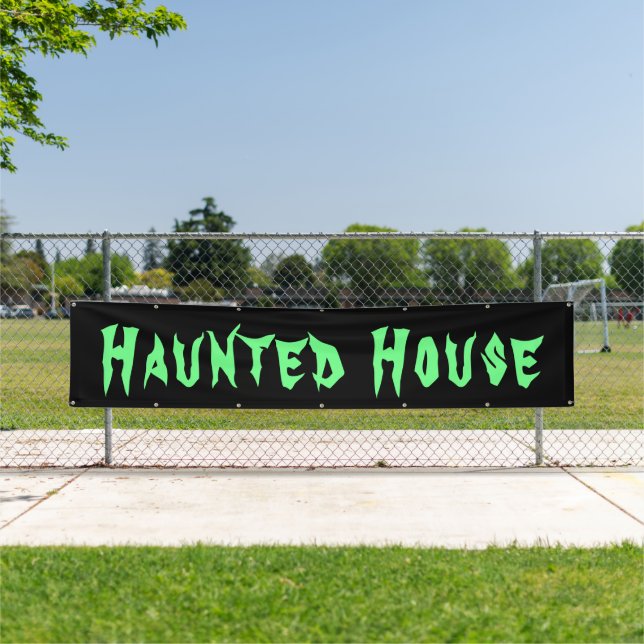 Spuk Haus Schwarzes Grün Halloween Grosses Außenbe Banner (Insitu)