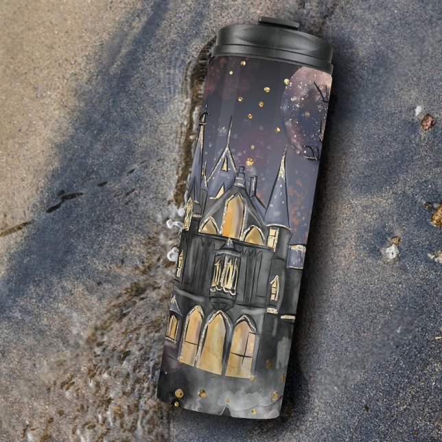 Spuk Haus | Spooky Vollmondbaum und Fledermäuse Thermosbecher (Von Creator hochgeladen)