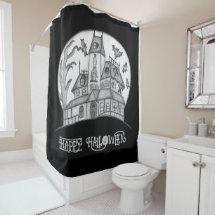 Spuk Haus und Fledermäuse Halloween Duschvorhang