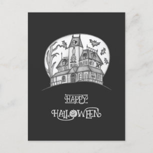 Spuk Haus und Fledermäuse Halloween Feiertagspostkarte