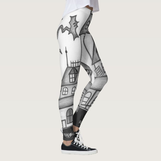 Spuk Haus und Fledermäuse Halloween Leggings (Rechts)