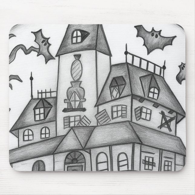 Spuk Haus und Fledermäuse Halloween Mousepad (Vorne)