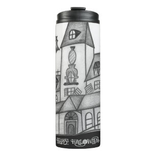 Spuk Haus und Fledermäuse Halloween Thermosbecher