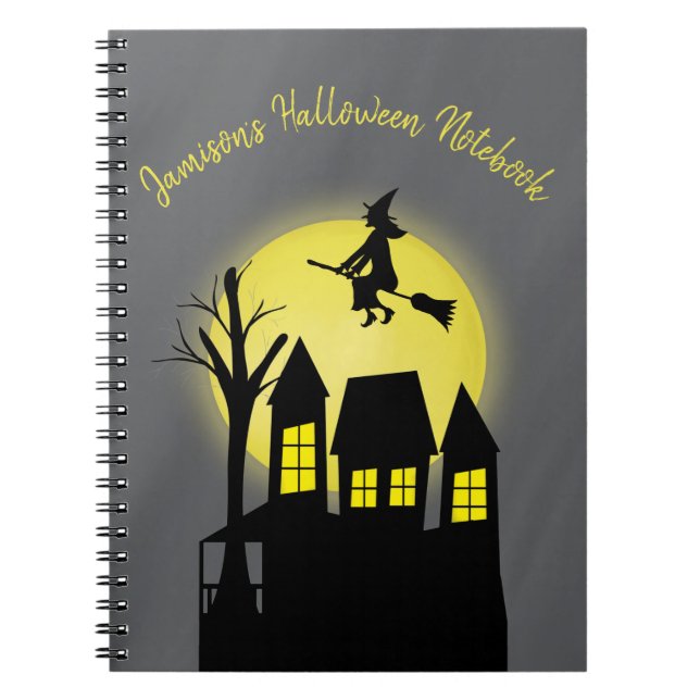 Spuk Haus und Fliegerhexe mit Mondlicht Notizblock (Vorderseite)