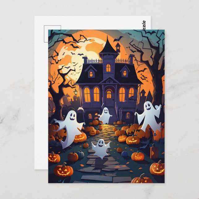 Spuk Haus und Geisterhaus Halloween Postkarte (Vorne/Hinten)