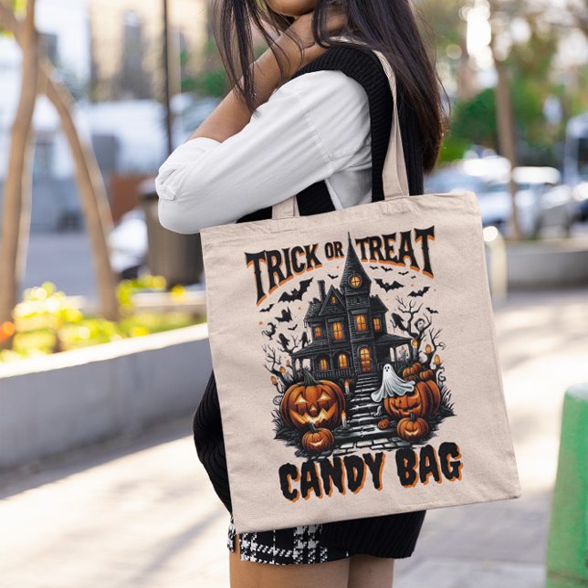 Spuk Haus und Kürbis zu Halloween Tragetasche (Von Creator hochgeladen)