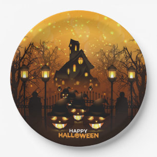 Spuk Haus und Pumpkins Pappteller