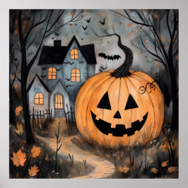 Spuk Haus und Riesenkürbis Halloween Poster