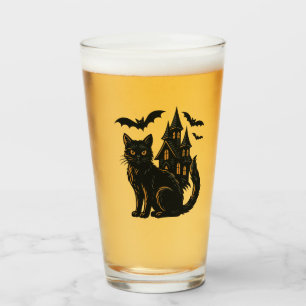 Spuk Haus und schwarze Katze Glas