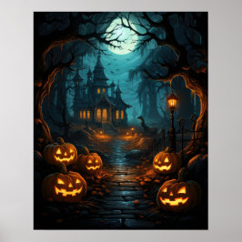 Spuk Haus unter Monlit Halloween Poster
