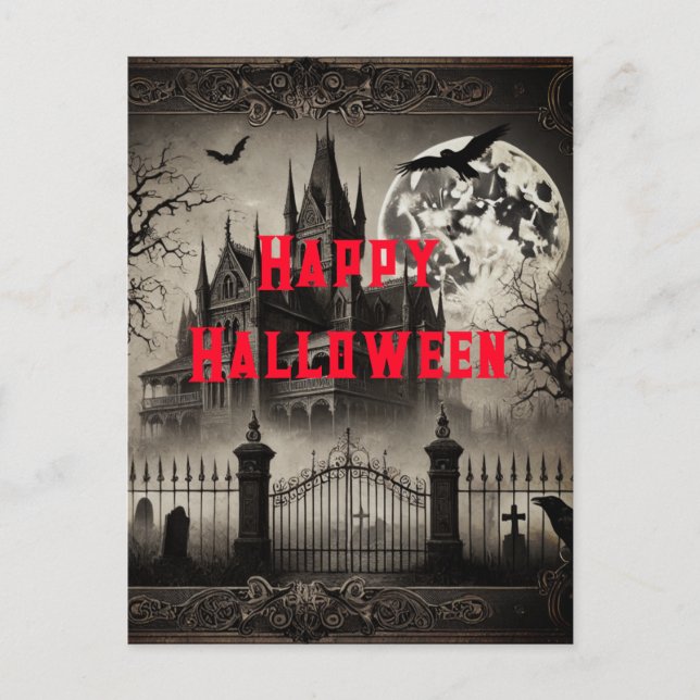 Spuk Haus Viktorianisches Vintages Halloween-Party Postkarte (Vorderseite)