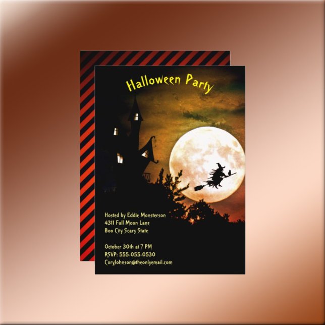 Spuk Haus Vollmond Halloween-Party Einladung (Haunted House Full Moon Witch Halloween Party Invite)