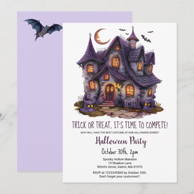 Spuk Hause Spooky Ghosts Bats Halloween-Party Einladung (Vorne/Hinten)