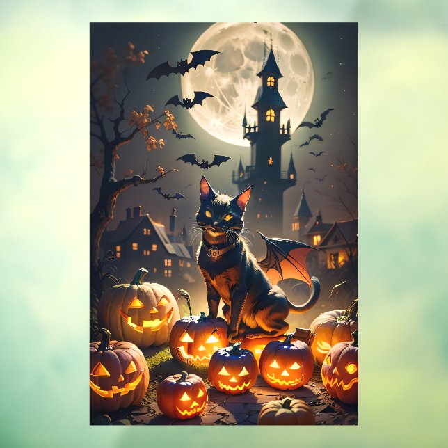 Spuk Häuser, Schwarzmatte und Jack-o-Lanterns Fensteraufkleber (Blatt 3)