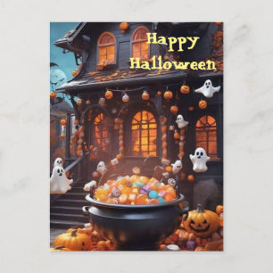 Spuk HausHalloween Postkarte mit Gespenstern