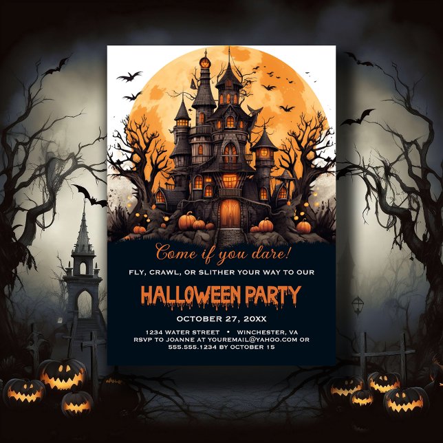 Spuk Hausmäntel Bäume Spooky-Halloween-Party Einladung (Von Creator hochgeladen)