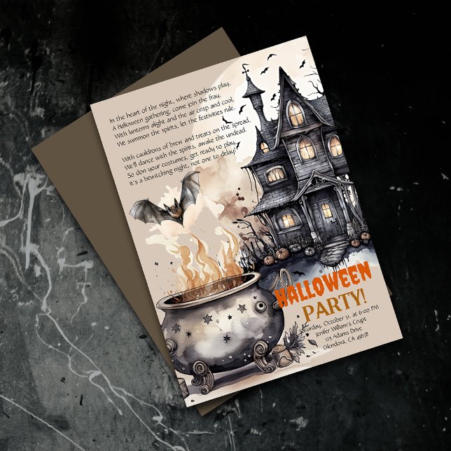 Spuk Herrenhaus | Einladung von Cauldron-Gedicht (Elevate your upcoming event with uniquely spooky and captivatingly designed Halloween invitations!)