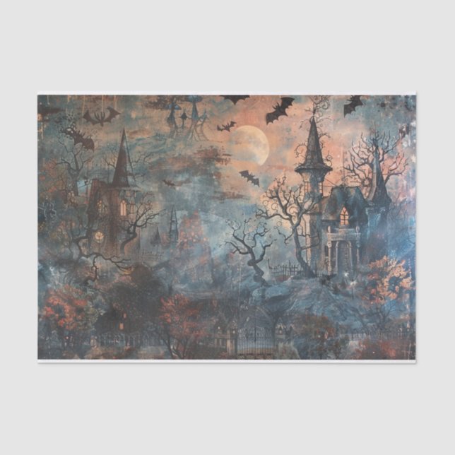 Spuk Herrenhaus Spooky Fledermäuse Halloween Dekou Seidenpapier (Vorderseite)