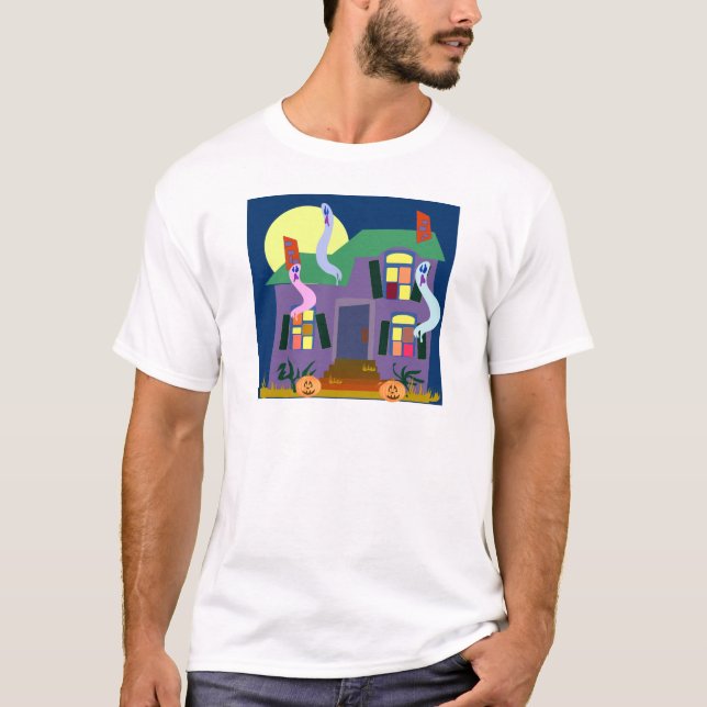 Spuk House Cartoon Ghosts Halloween Art T-Shirt (Vorderseite)